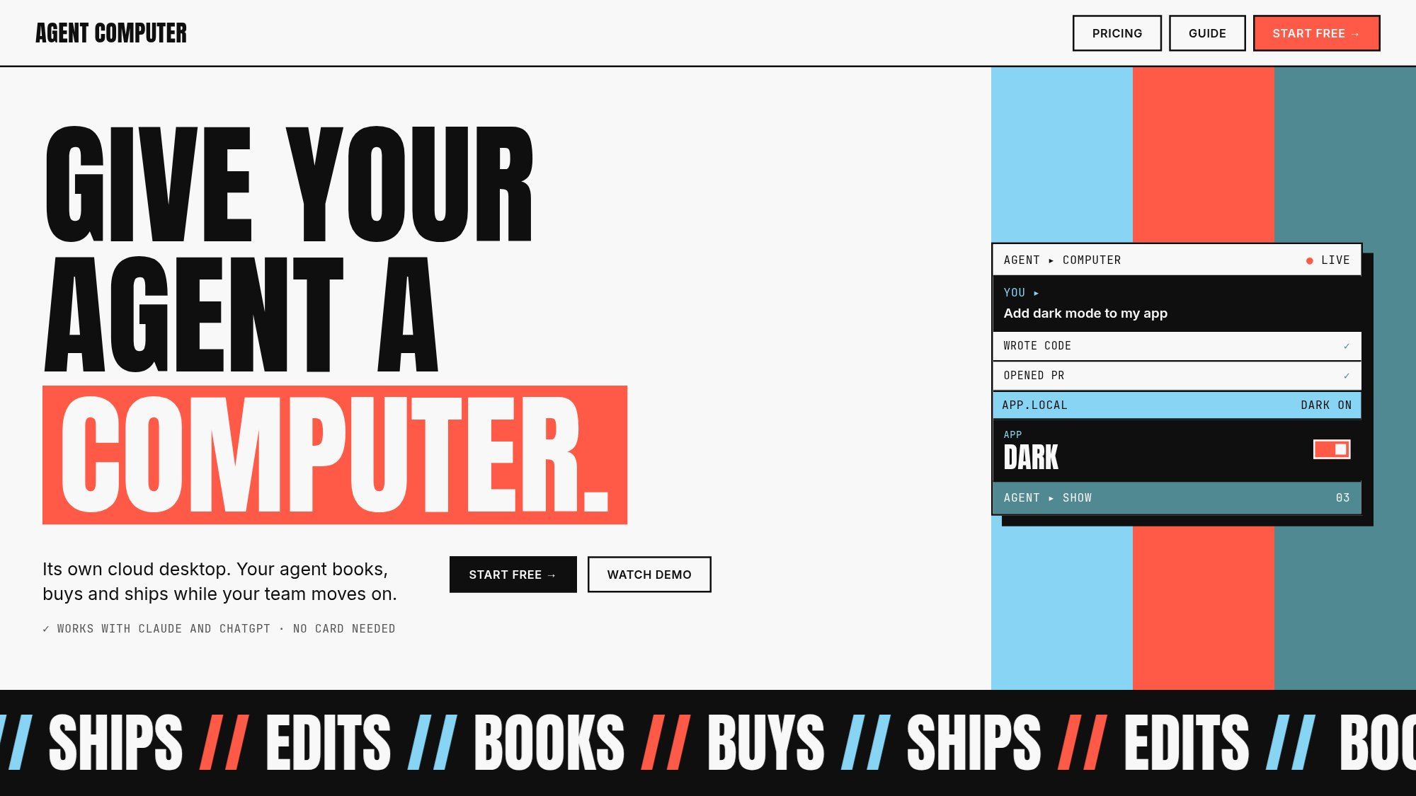 Its own cloud desktop. Your agent books, buys and ships while your team moves on.