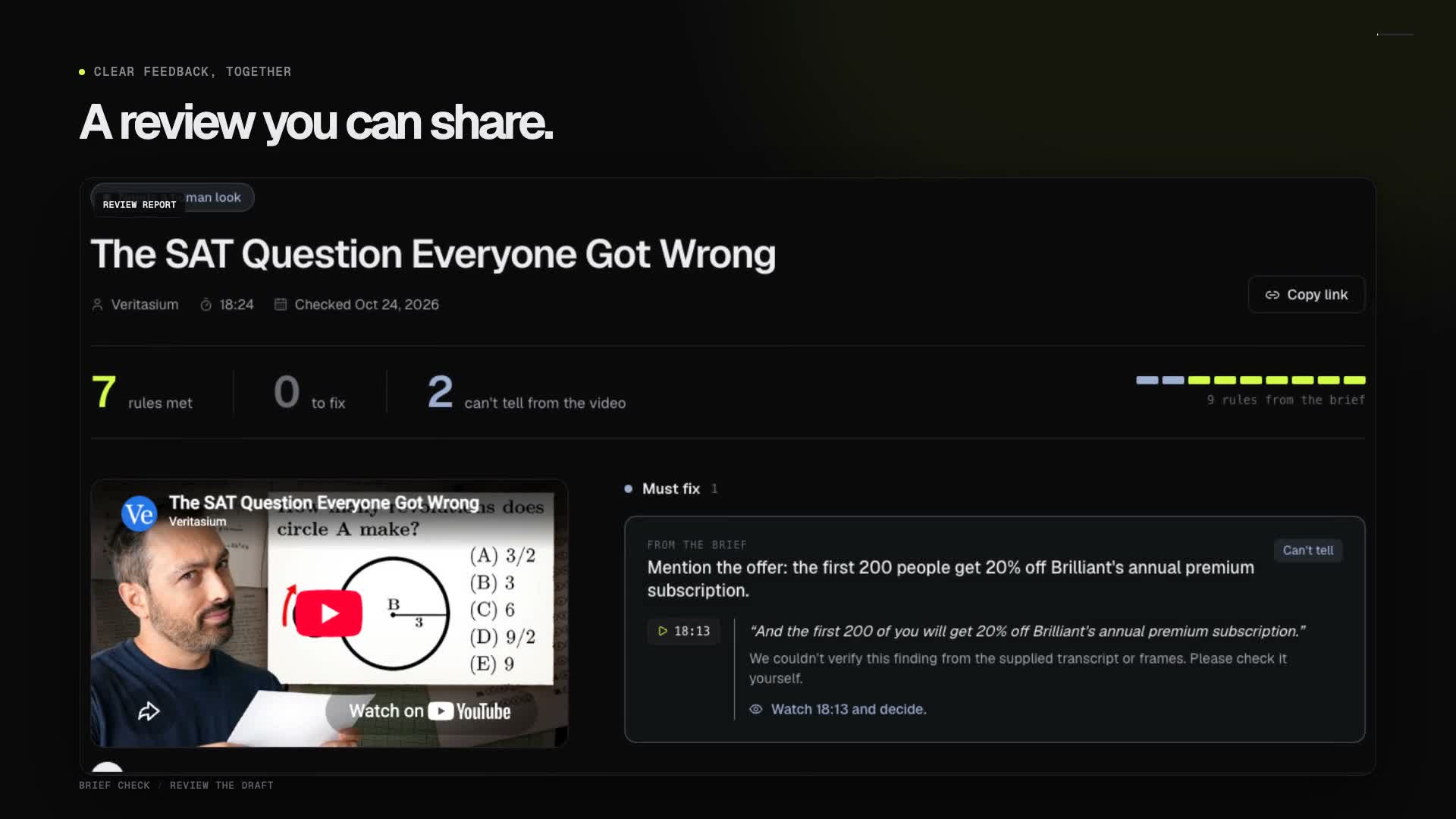 Brief Check product demo showing the draft review